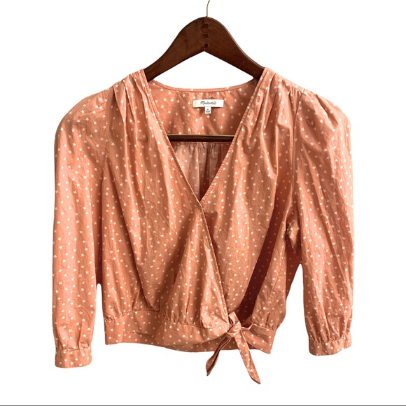 Madewell Star Scatter Print Wrap Top | Peach Coral Pink | Women’s Size Medium - Picture 3 of 12